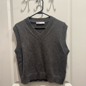 Zara Charcoal V-Neck Sweater Vest
